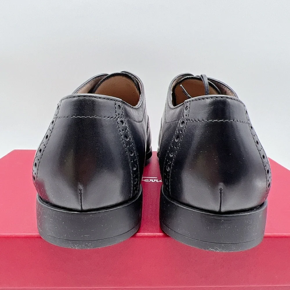 Salvatore Ferragamo Riley Men Dress Shoes Lace Up Oxfords Black Leather US 7 EE